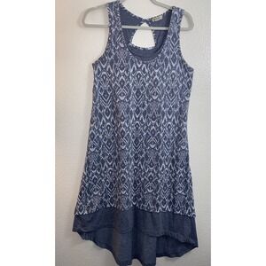 Mod-O-Doc Layered Floral Ikat High Low Tank Dress Medium Gray Jersey Boho Beach